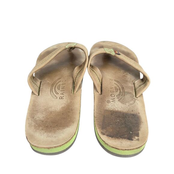 Rainbow Sandals Men's Sz 7.5 - 8.5 Tan Green 1 " Leather Straps Double Layer - Picture 10 of 15